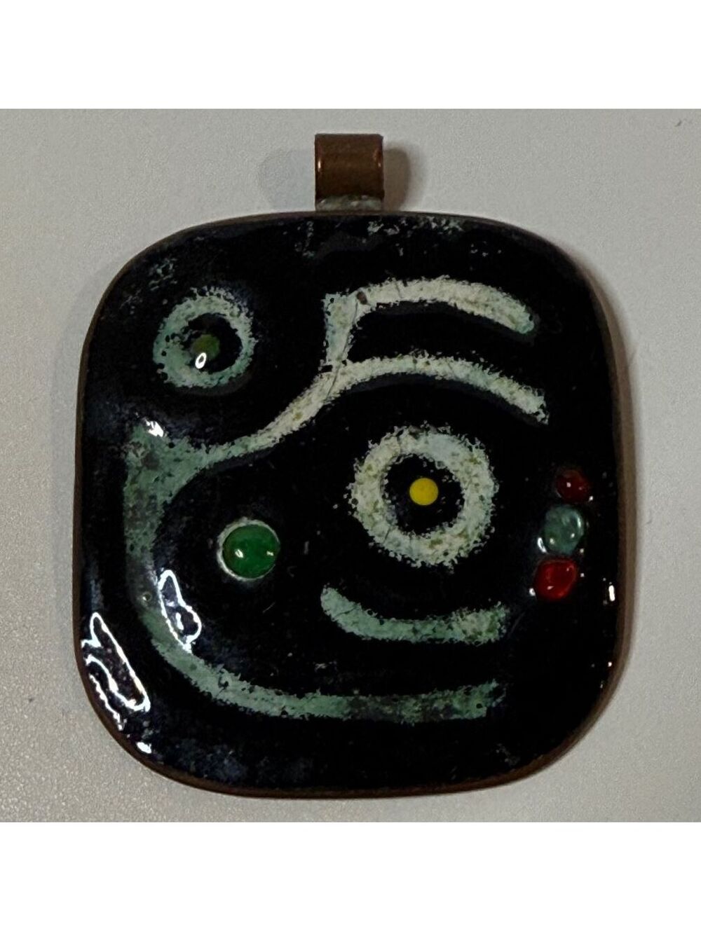 Vintage MCM Enamel on Copper Pendant Abstract Modernist Studio Art 1.75”